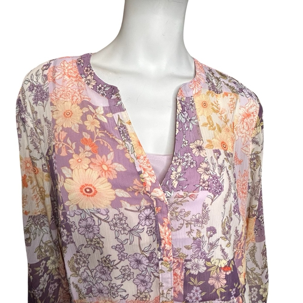 NWT LOFT Women’s Medium Floral Godet Split Neck Swing Dress Purple - Picture 9 of 14